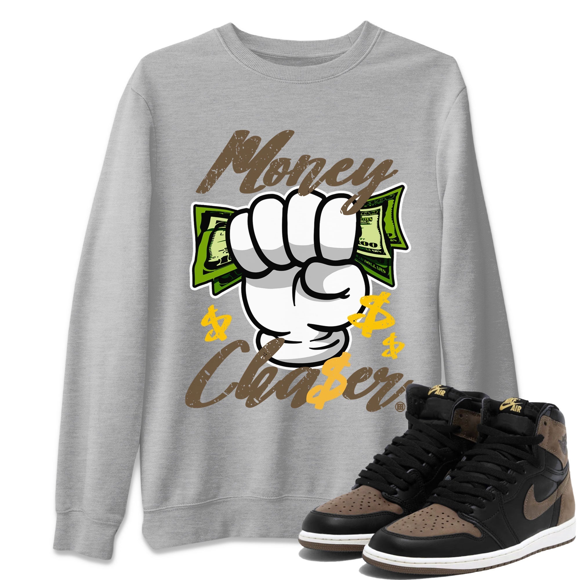 Air Jordan 1 Retro High OG Palomino shirt to match jordans Money Chaser Streetwear Sneaker Shirt Air Jordan 1 Palomino Drip Gear Zone Sneaker Matching Clothing Unisex Heather Grey 1 T-Shirt