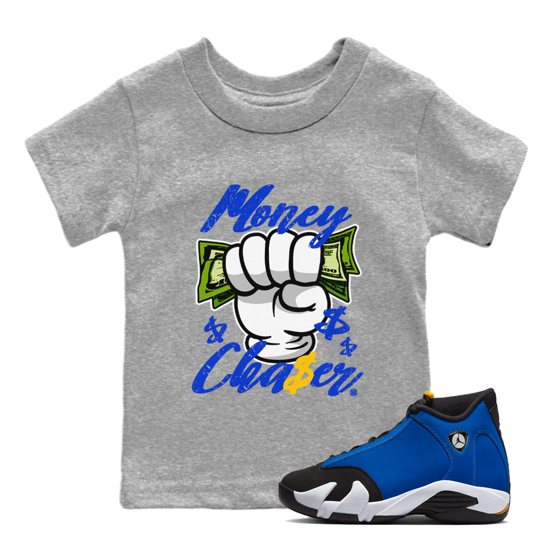 14 Laney Sneaker Match Tees Money Chaser Streetwear Sneaker Shirt Air Jordan 14 Laney Sneaker Release Tees Kids Shirts Heather Grey 1