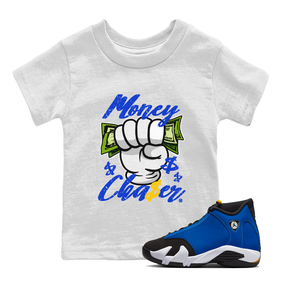 14 Laney Sneaker Match Tees Money Chaser Streetwear Sneaker Shirt Air Jordan 14 Laney Sneaker Release Tees Kids Shirts White 1
