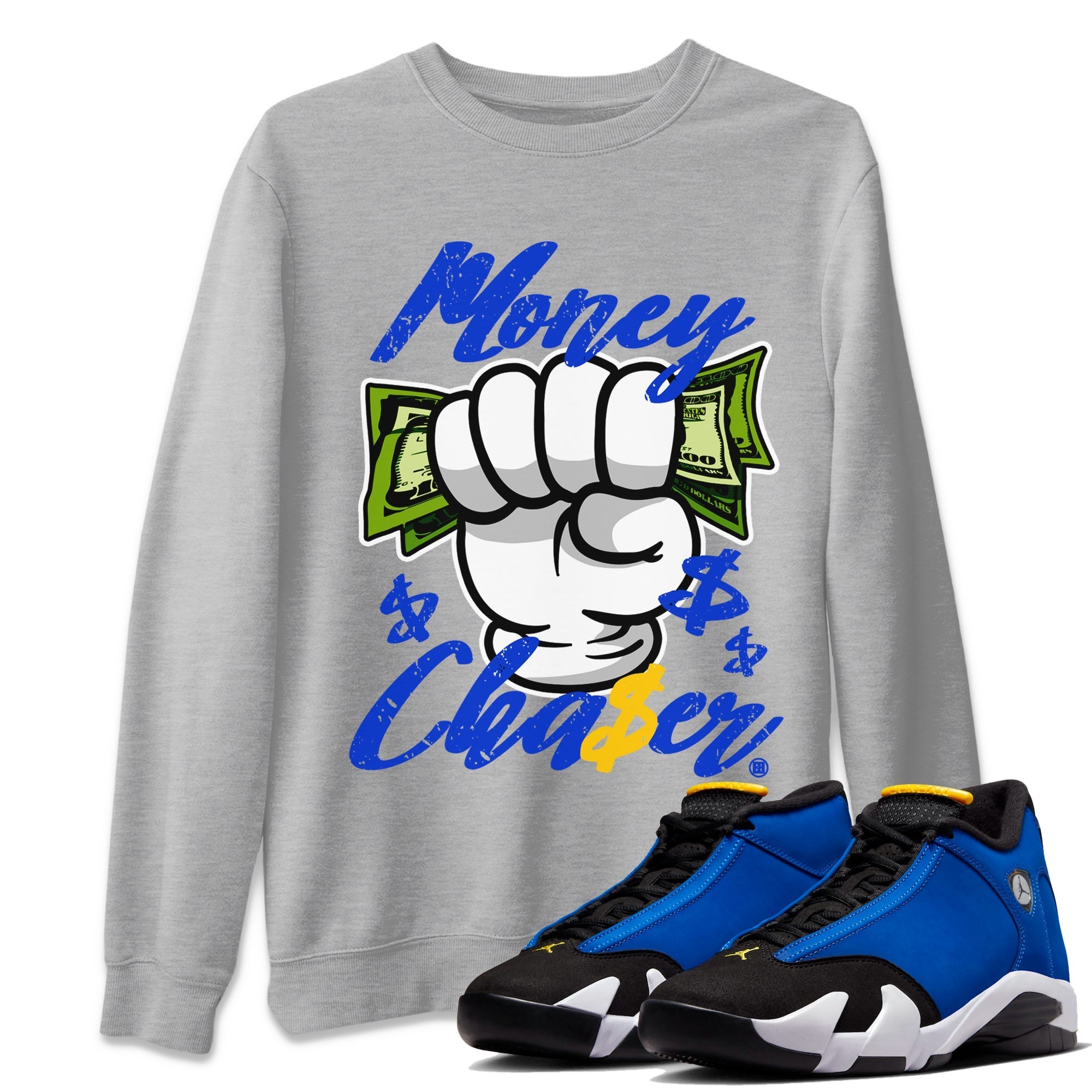 14 Laney Sneaker Match Tees Money Chaser Streetwear Sneaker Shirt Air Jordan 14 Laney Sneaker Release Tees Unisex Shirts Heather Grey 1