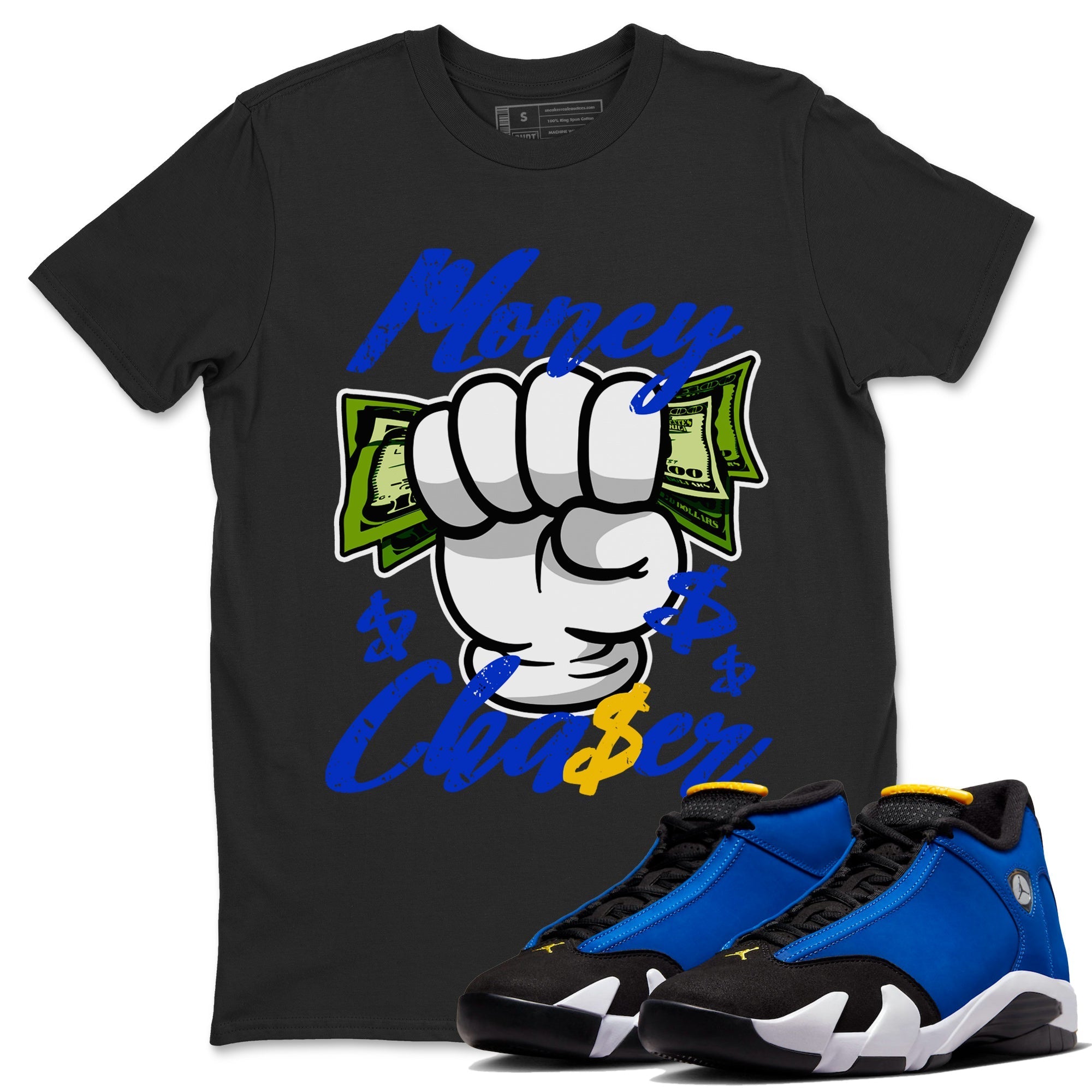 14 Laney Sneaker Match Tees Money Chaser Streetwear Sneaker Shirt Air Jordan 14 Laney Sneaker Release Tees Unisex Shirts Black 1