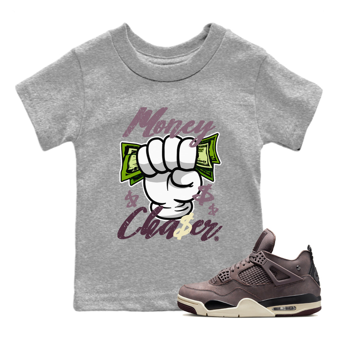 Air Jordan 4 A Ma Maniere Sneaker Match Tees Money Chaser Streetwear Sneaker Shirt Jordan 4 A Ma Maniere Sneaker Release Tees Kids Shirts Heather Grey 1
