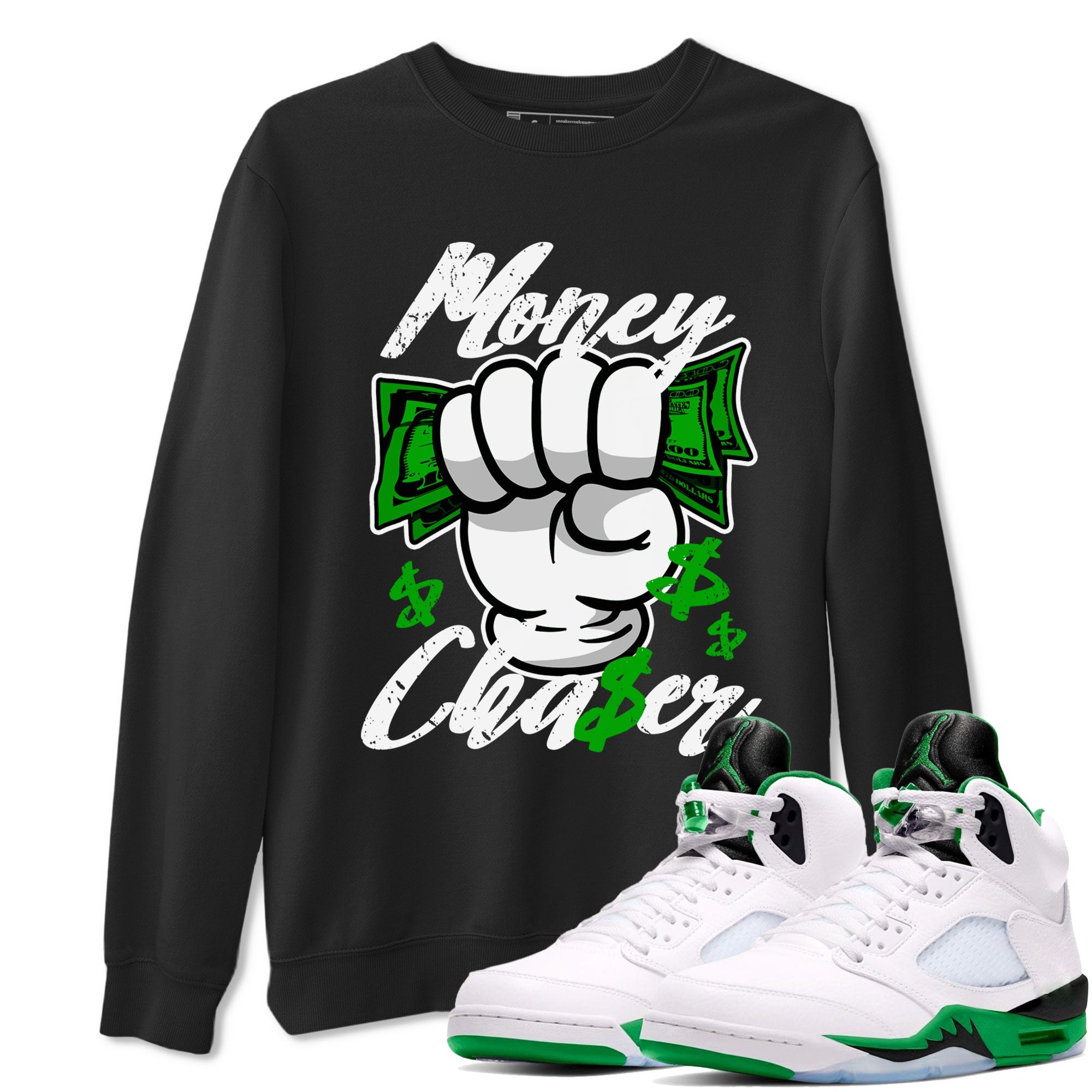 Air Jordan 5 Lucky Green sneaker shirt to match jordans Money Chaser sneaker tees AJ5 Lucky Green Drip Gear Zone Crew Neck Unisex Cotton Sneaker T-Shirt Black 1 T-Shirt