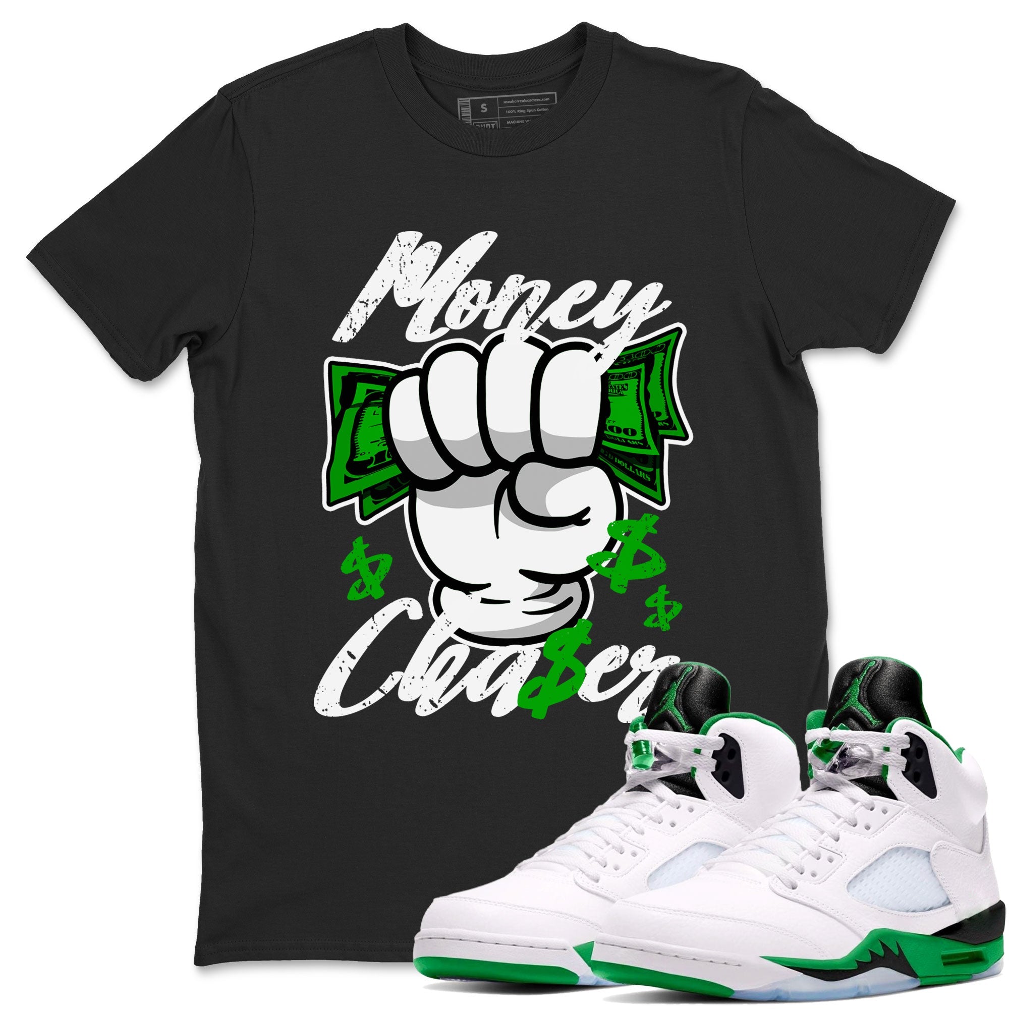 Air Jordan 5 Lucky Green sneaker shirt to match jordans Money Chaser sneaker tees AJ5 Lucky Green Drip Gear Zone Crew Neck Unisex Cotton Sneaker T-Shirt Black 1 T-Shirt
