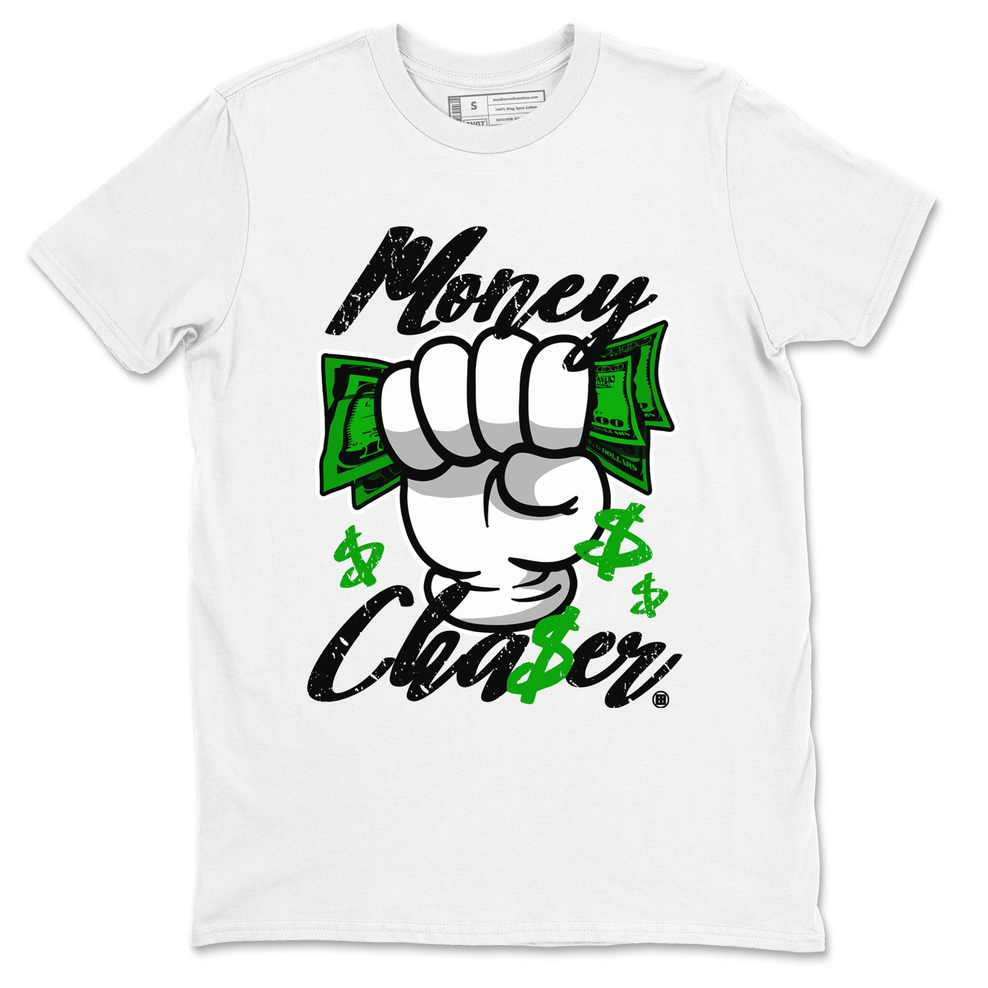 Air Jordan 5 Lucky Green sneaker shirt to match jordans Money Chaser sneaker tees AJ5 Lucky Green Drip Gear Zone Crew Neck Unisex Cotton Sneaker T-Shirt White 2 T-Shirt