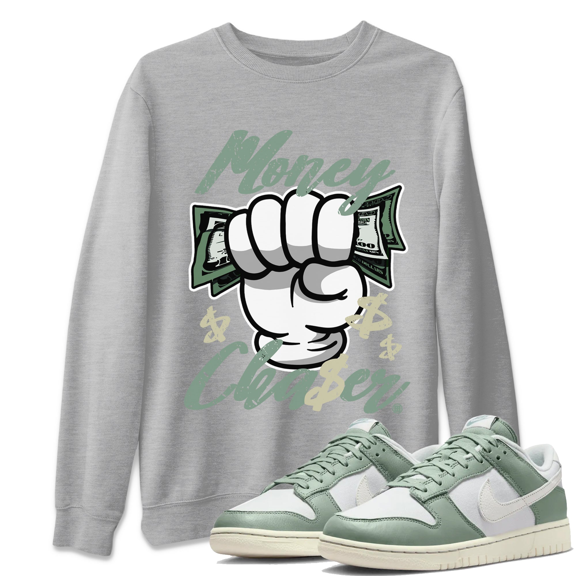 Dunk Low Mica Green Sneaker Match Tees Money Chaser Streetwear Sneaker Shirt Dunk Mica Green Sneaker Release Tees Unisex Shirts Heather Grey 1