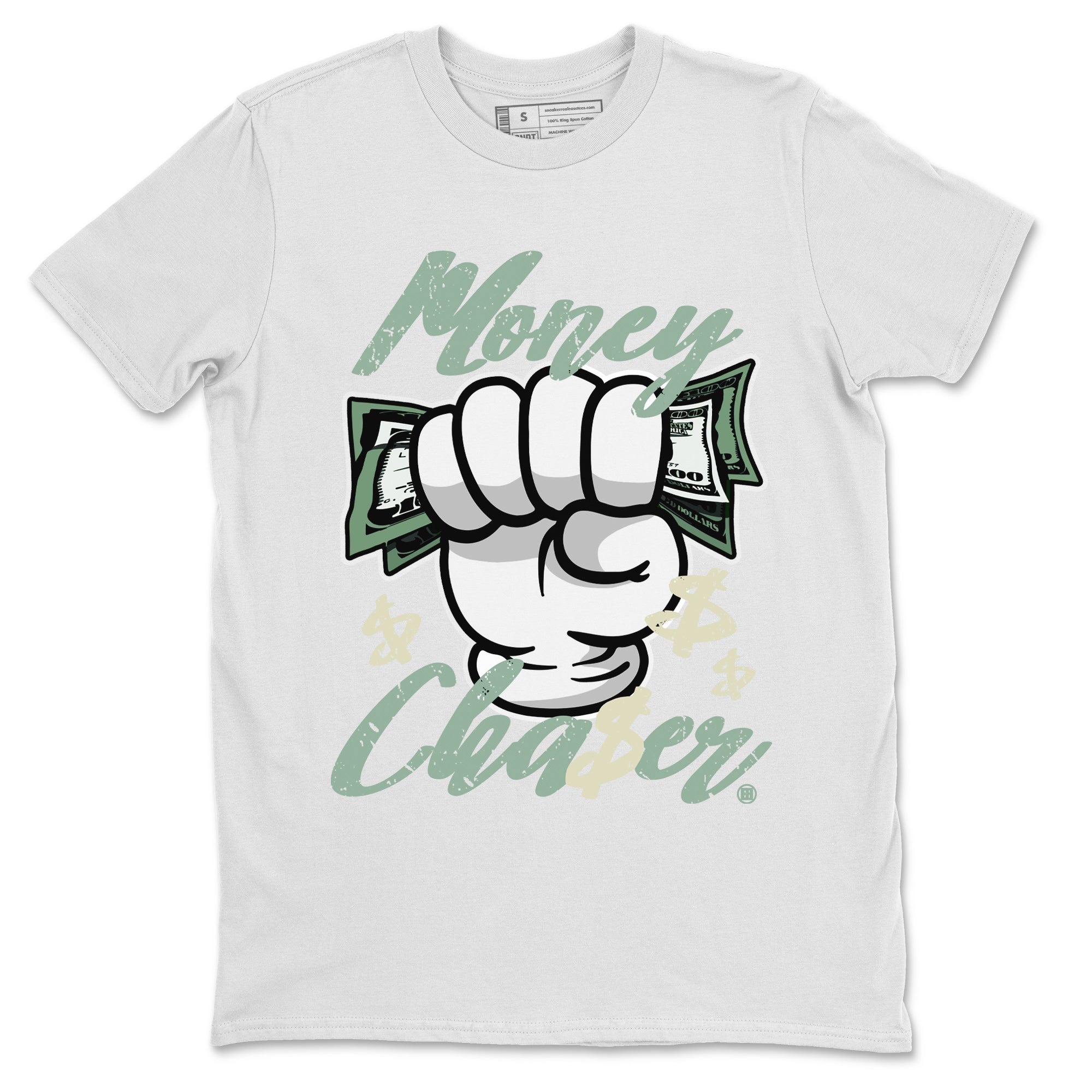Dunk Low Mica Green Sneaker Match Tees Money Chaser Streetwear Sneaker Shirt Dunk Mica Green Sneaker Release Tees Unisex Shirts White 2