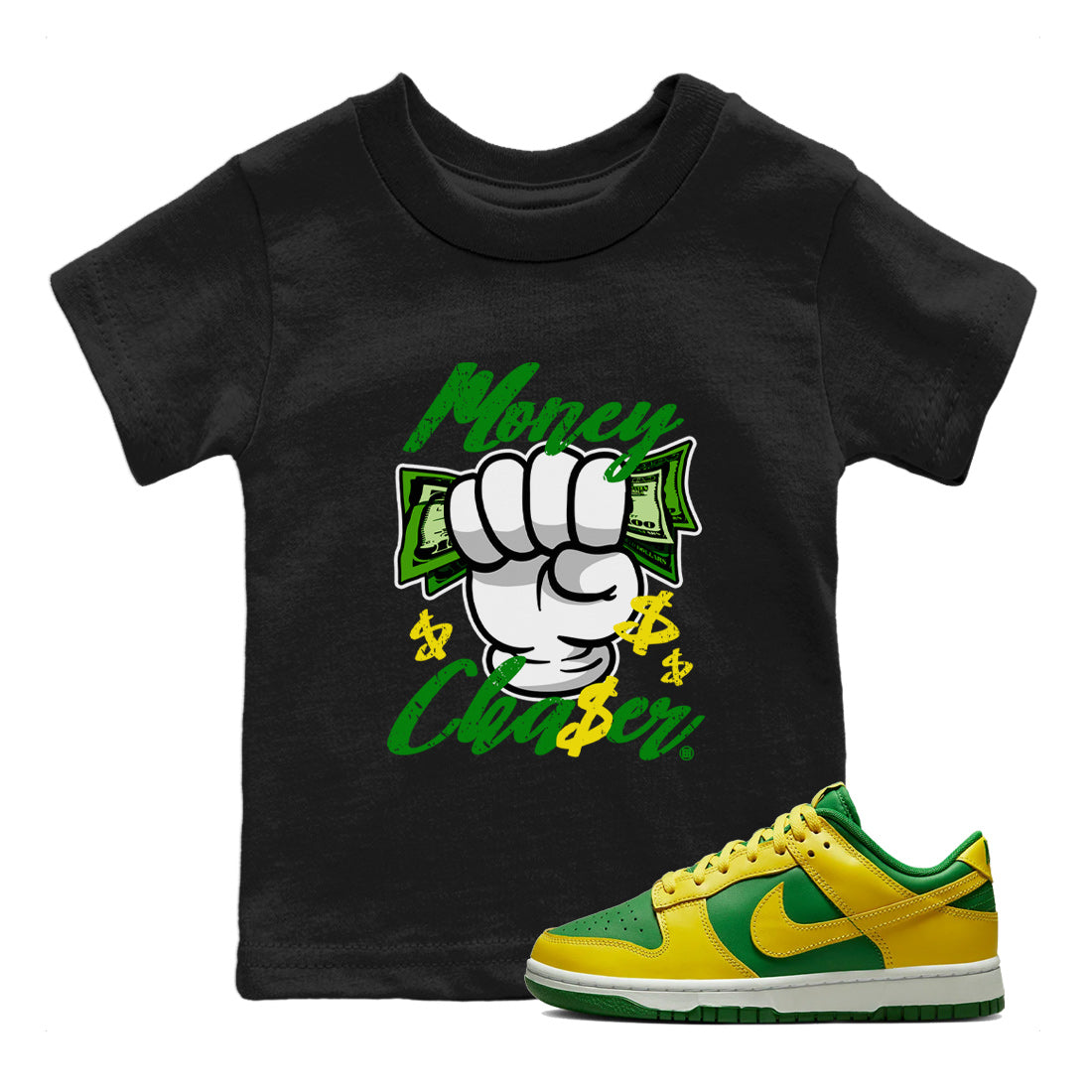 Dunk Reverse Brazil Sneaker Match Tees Money Chaser Streetwear Sneaker Shirt Dunk Low Reverse Brazil Sneaker Release Tees Kids Shirts Black 1