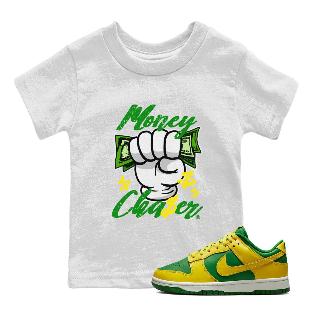 Dunk Reverse Brazil Sneaker Match Tees Money Chaser Streetwear Sneaker Shirt Dunk Low Reverse Brazil Sneaker Release Tees Kids Shirts White 1