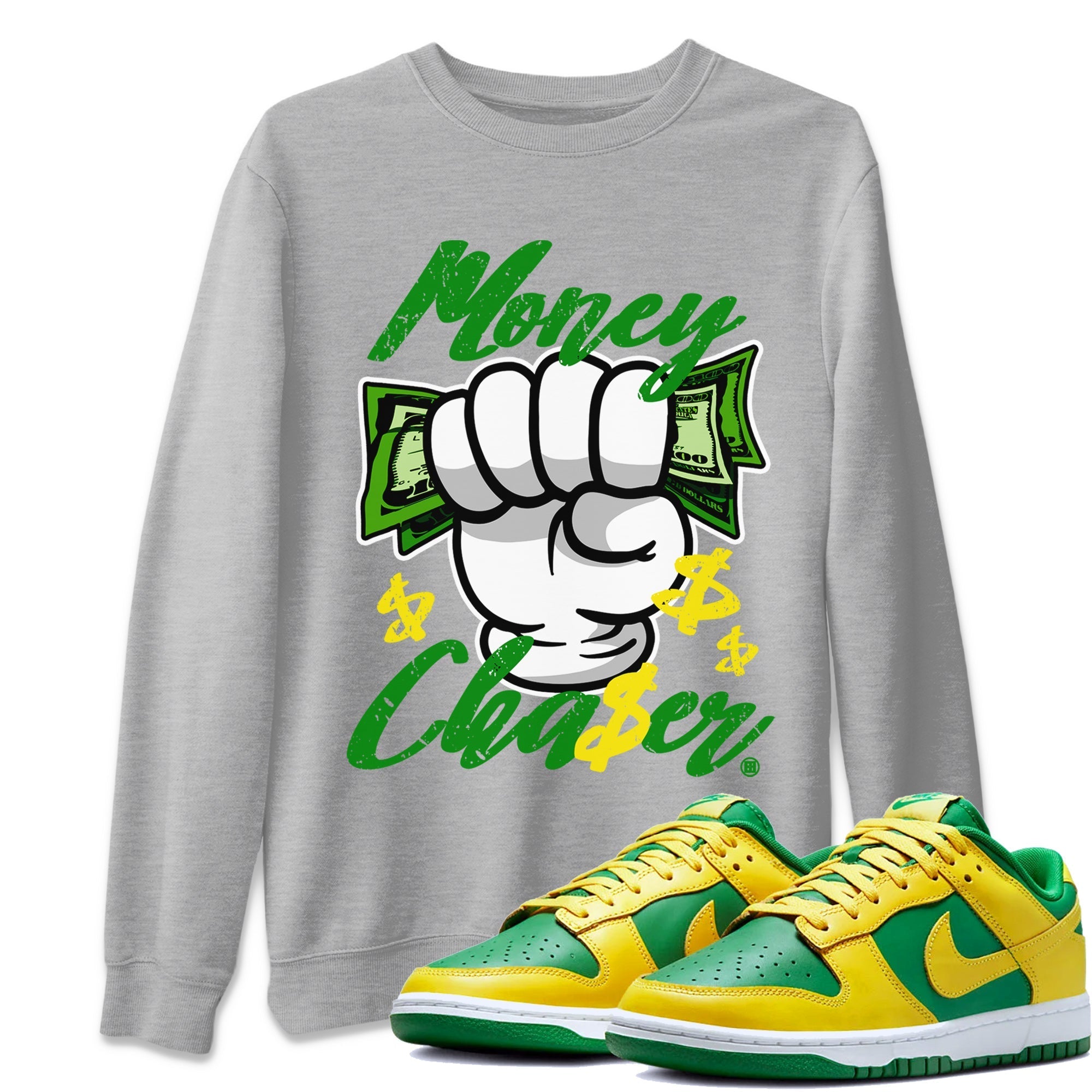 Dunk Reverse Brazil Sneaker Match Tees Money Chaser Streetwear Sneaker Shirt Dunk Low Reverse Brazil Sneaker Release Tees Unisex Shirts Heather Grey 1