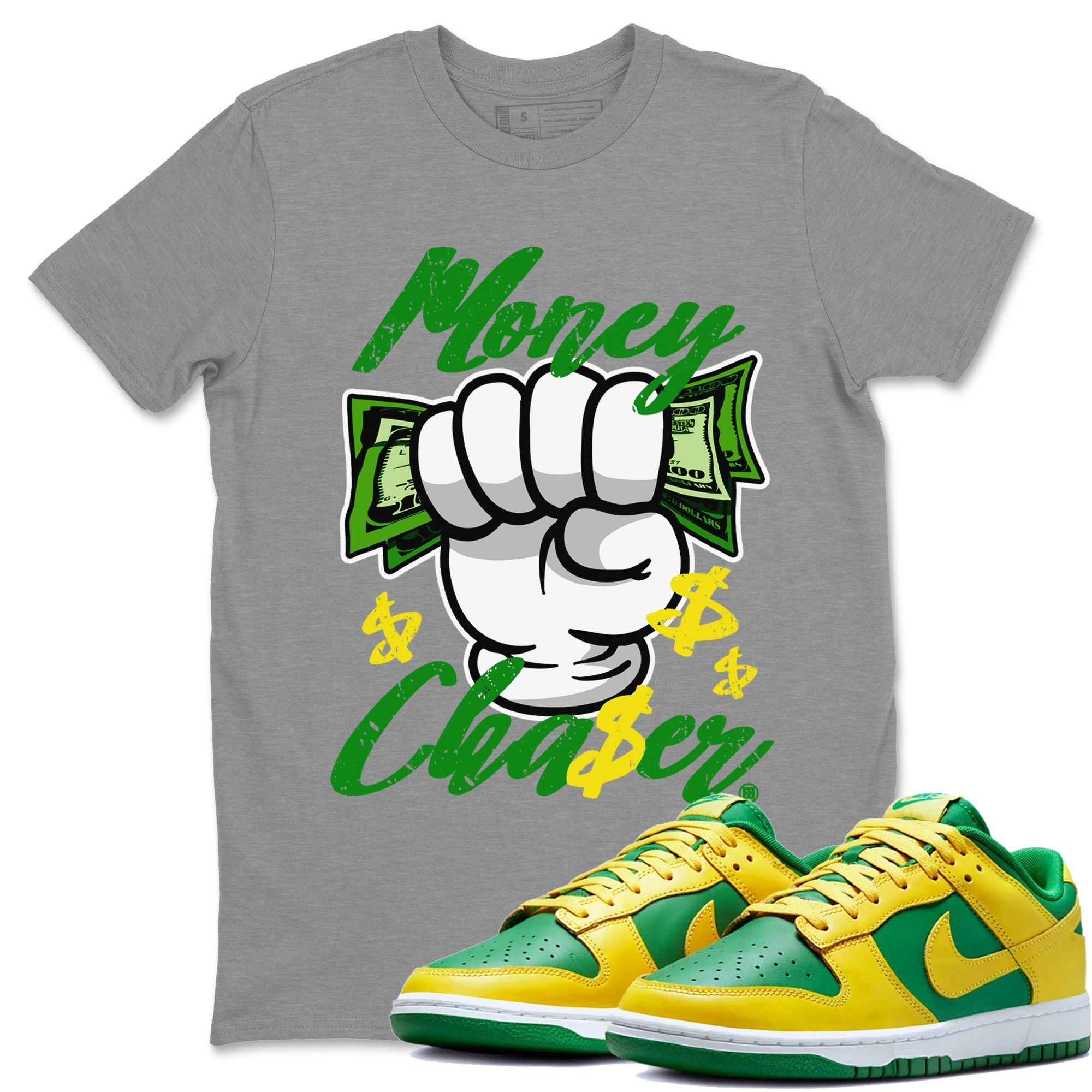 Dunk Reverse Brazil Sneaker Match Tees Money Chaser Streetwear Sneaker Shirt Dunk Low Reverse Brazil Sneaker Release Tees Unisex Shirts Heather Grey 1