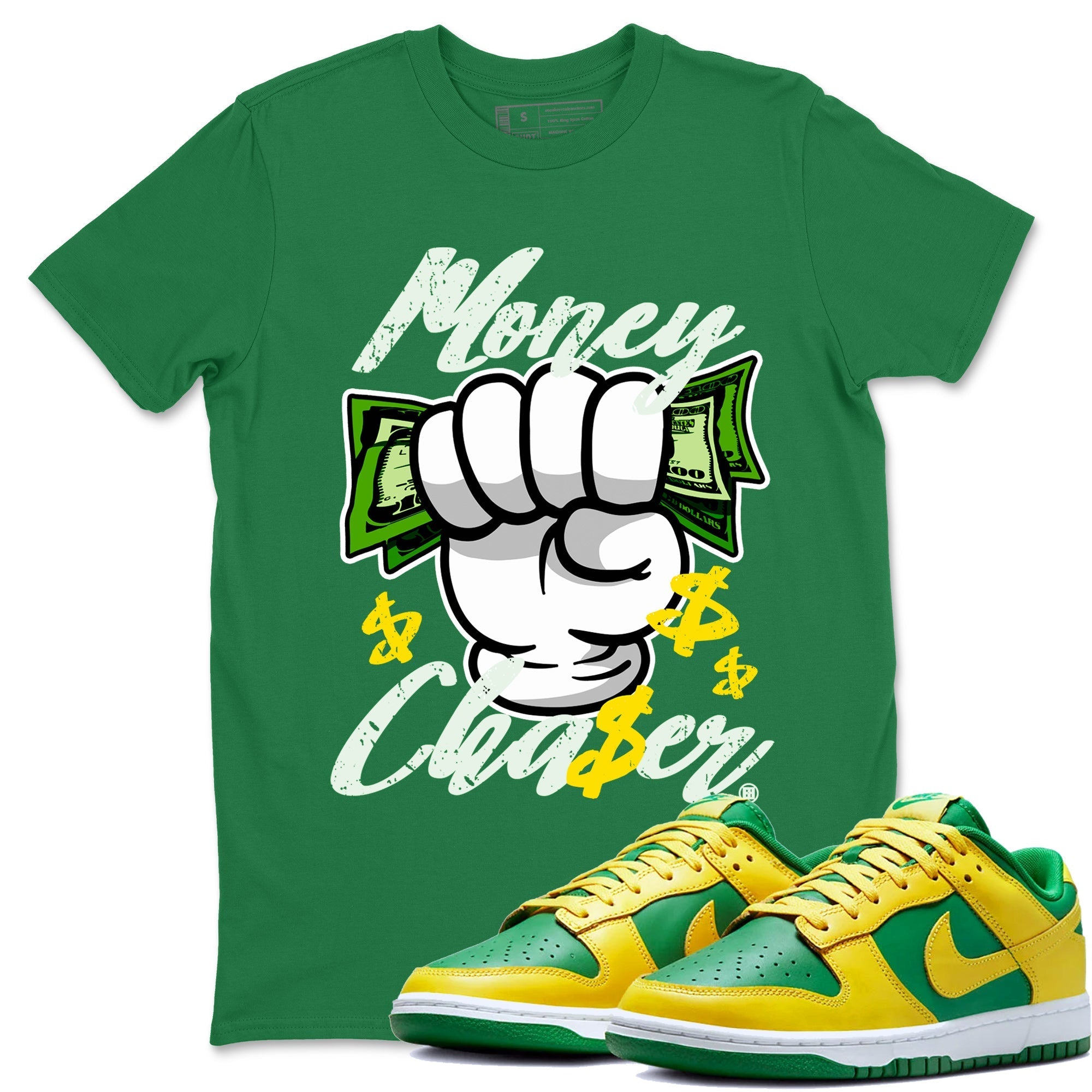 Dunk Reverse Brazil Sneaker Match Tees Money Chaser Streetwear Sneaker Shirt Dunk Low Reverse Brazil Sneaker Release Tees Unisex Shirts Kelly Green 1