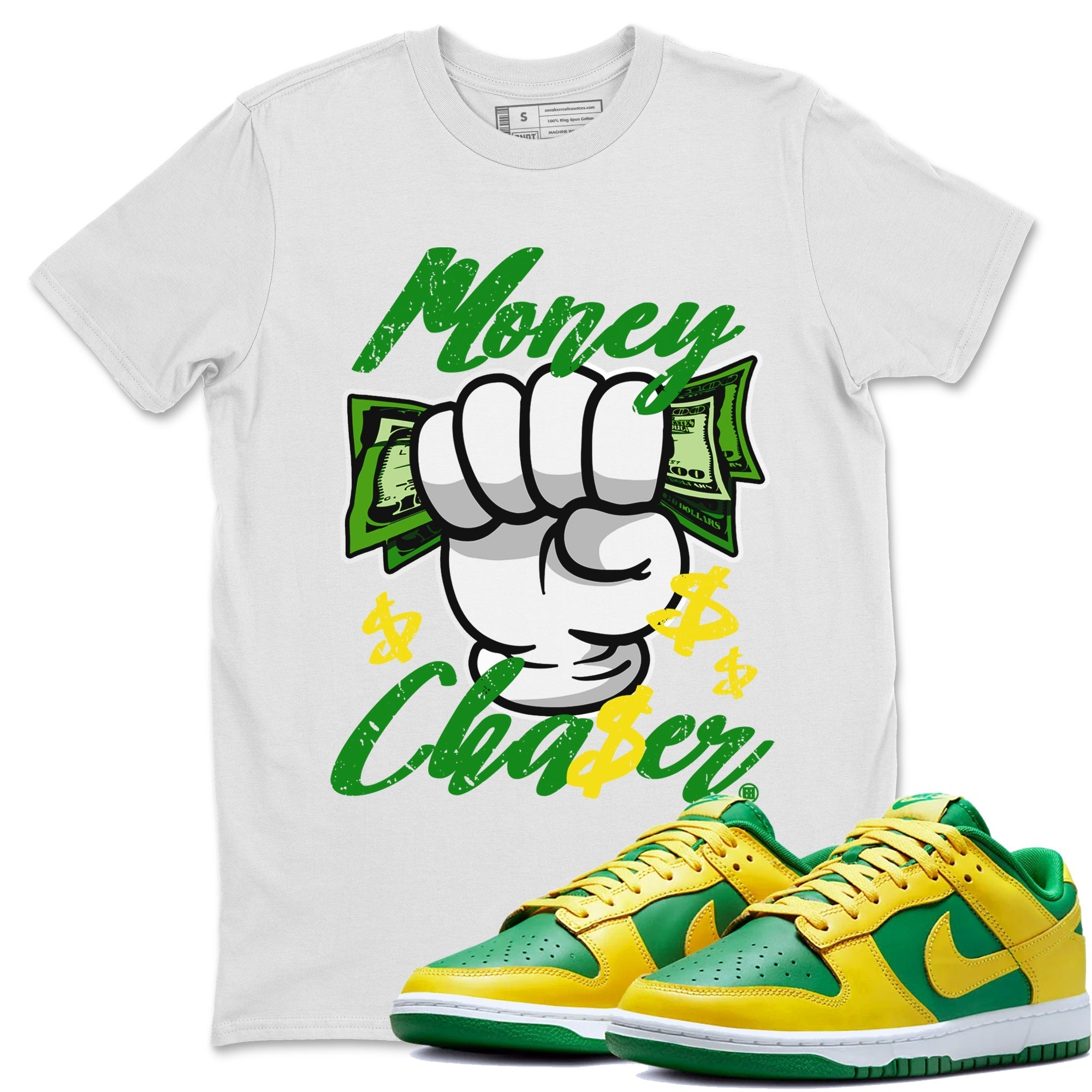 Dunk Reverse Brazil Sneaker Match Tees Money Chaser Streetwear Sneaker Shirt Dunk Low Reverse Brazil Sneaker Release Tees Unisex Shirts White 1