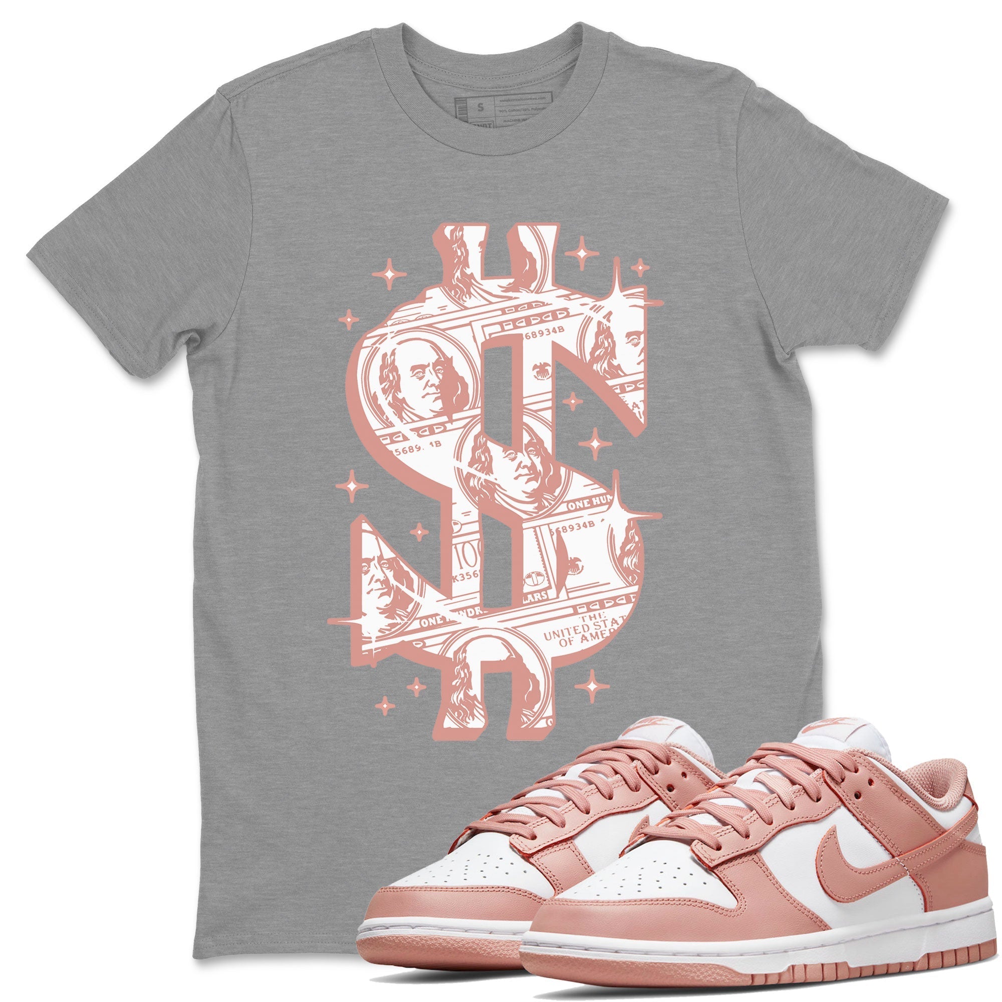 Dunk Low WMNS Rose Whisper shirt to match jordans Money Dollar Streetwear Sneaker Shirt Dunk Rose Whisper Drip Gear Zone Sneaker Matching Clothing Casual Unisex shirts Heather Grey 1 T-Shirt