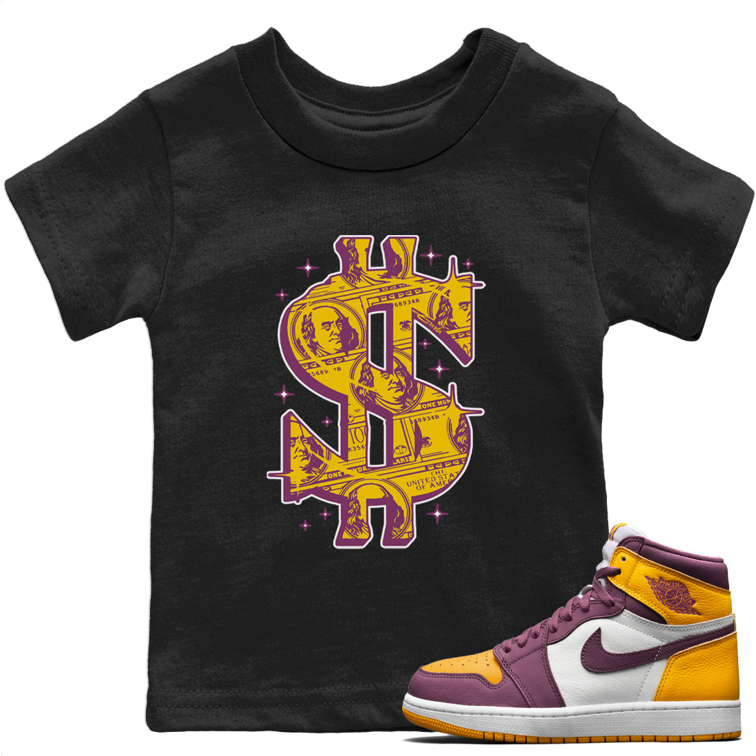 Jordan 1 Brotherhood Sneaker Matching T-Shirt Money Dollar Sneaker Tees Jordan 1 Brotherhood Sneaker Release Tees Kids Shirts
