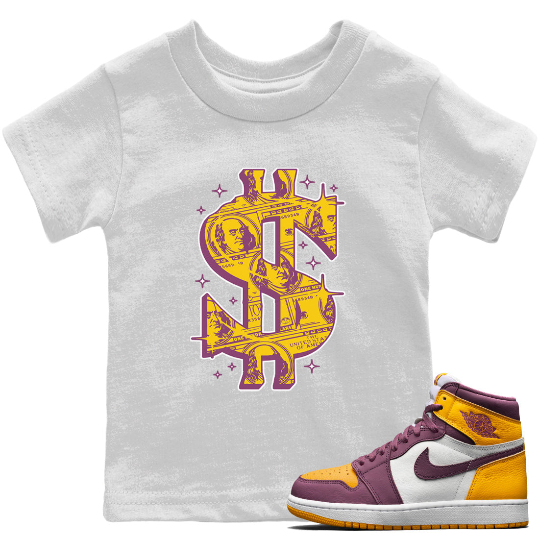 Jordan 1 Brotherhood Sneaker Matching T-Shirt Money Dollar Sneaker Tees Jordan 1 Brotherhood Sneaker Release Tees Kids Shirts