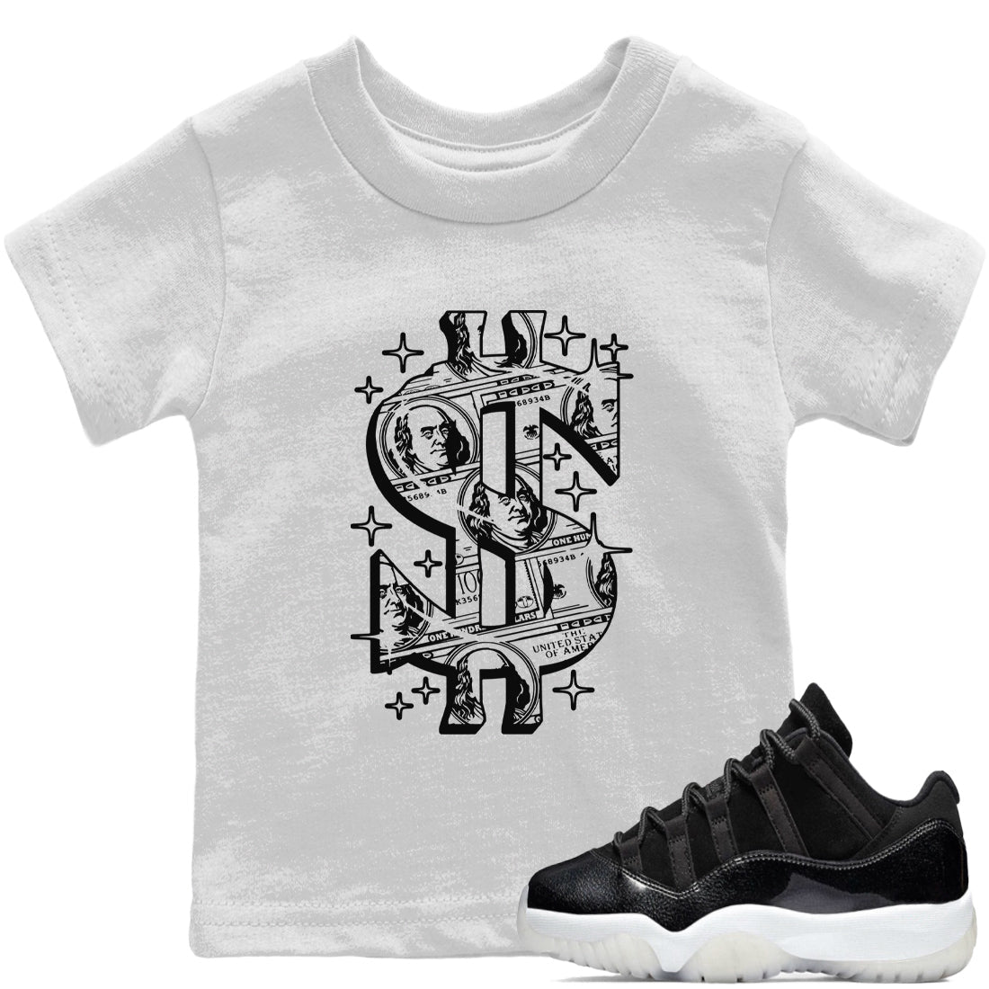 Jordan 11 72-10 Sneaker Matching T-Shirt Money Dollar Sneaker Tees Jordan 11 72-10 Sneaker Release Tees Kids Shirts