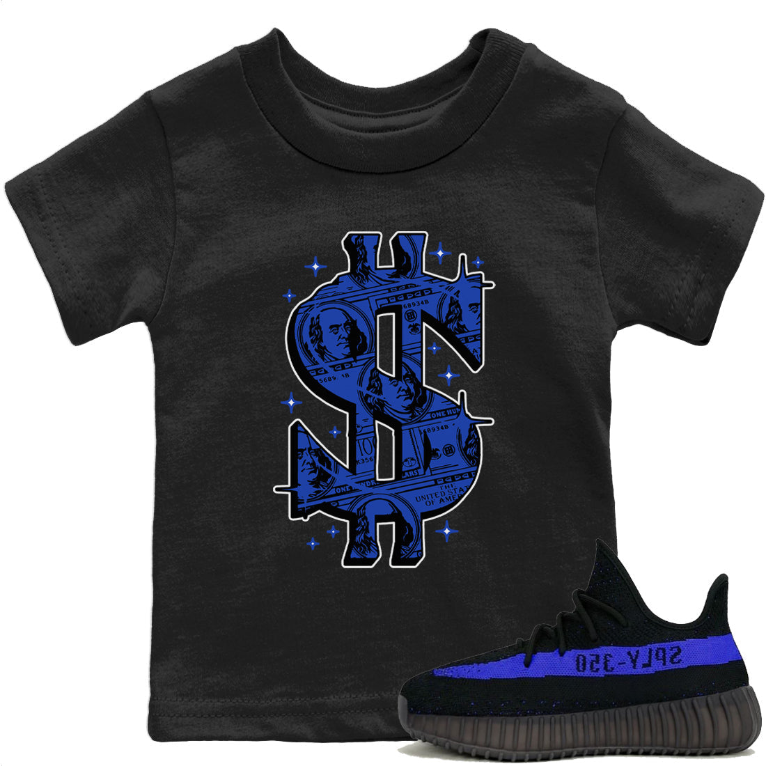 Yeezy 350 Dazzling Blue Shirt To Match Jordans Money Dollar Sneaker Tees Yeezy 350 Dazzling Blue Drip Gear Zone Sneaker Matching Clothing Kids Shirts