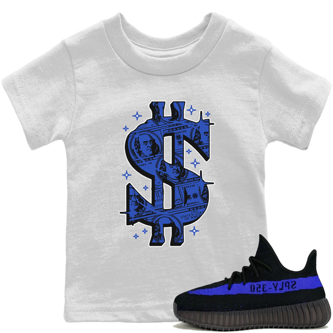 Yeezy 350 Dazzling Blue Shirt To Match Jordans Money Dollar Sneaker Tees Yeezy 350 Dazzling Blue Drip Gear Zone Sneaker Matching Clothing Kids Shirts