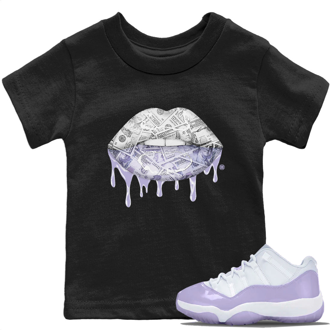 Jordan 11 Pure Violet Sneaker Matching T-Shirt Money Lips Sneaker Tees Jordan 11 Pure Violet Sneaker Release Tees Kids Shirts