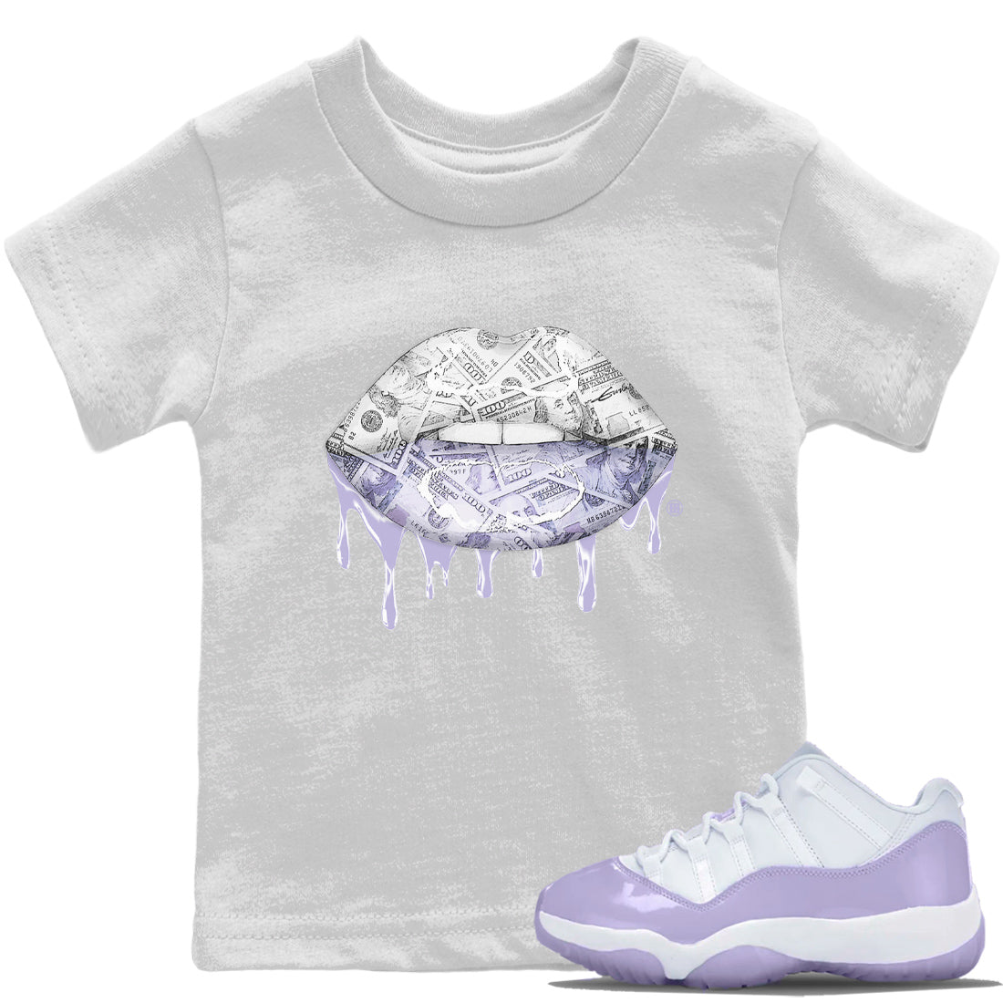 Jordan 11 Pure Violet Sneaker Matching T-Shirt Money Lips Sneaker Tees Jordan 11 Pure Violet Sneaker Release Tees Kids Shirts