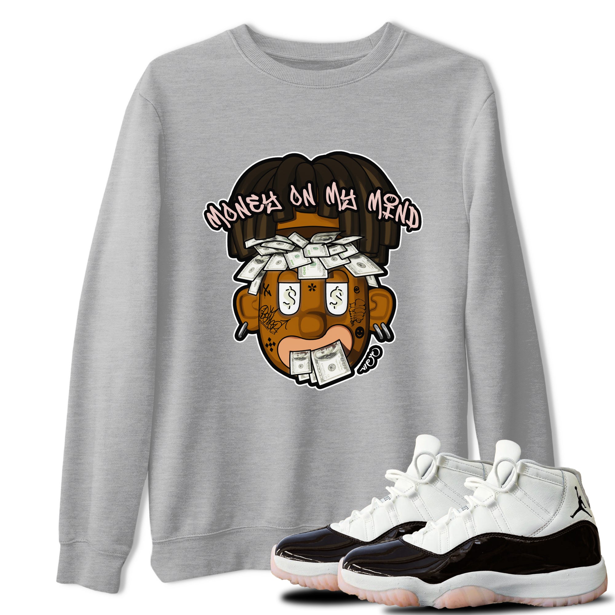 Air Jordan 11 Neapolitan shirt to match jordans Money On My Mind sneaker matching t-shirts and clothing AJ11 Neapolitan Drip Gear Zone Cotton Casual Unisex Heather Grey 1 T-Shirt