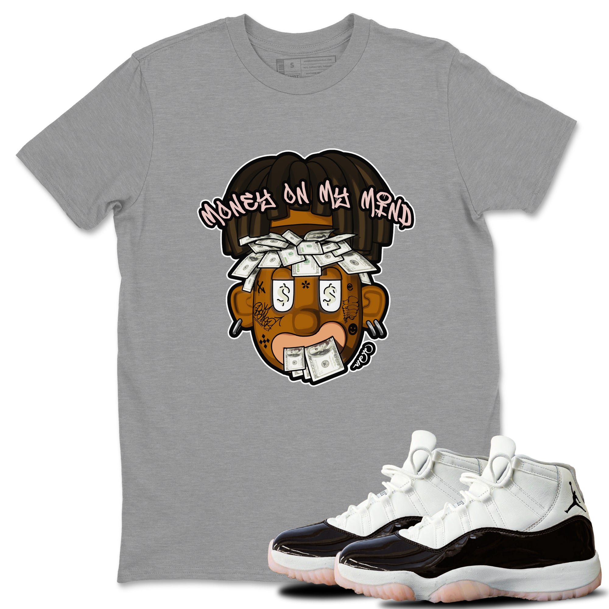 Air Jordan 11 Neapolitan shirt to match jordans Money On My Mind sneaker matching t-shirts and clothing AJ11 Neapolitan Drip Gear Zone Cotton Casual Unisex Heather Grey 1 T-Shirt