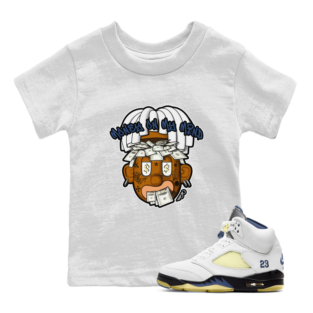 Air Jordan 5 A Ma Maniere x Photon Dust shirt to match jordans Money On My Mind sneaker tees Jordan 5 A Ma Maniere "Dawn" Drip Gear Zone Baby Toddler White 1 T-Shirt