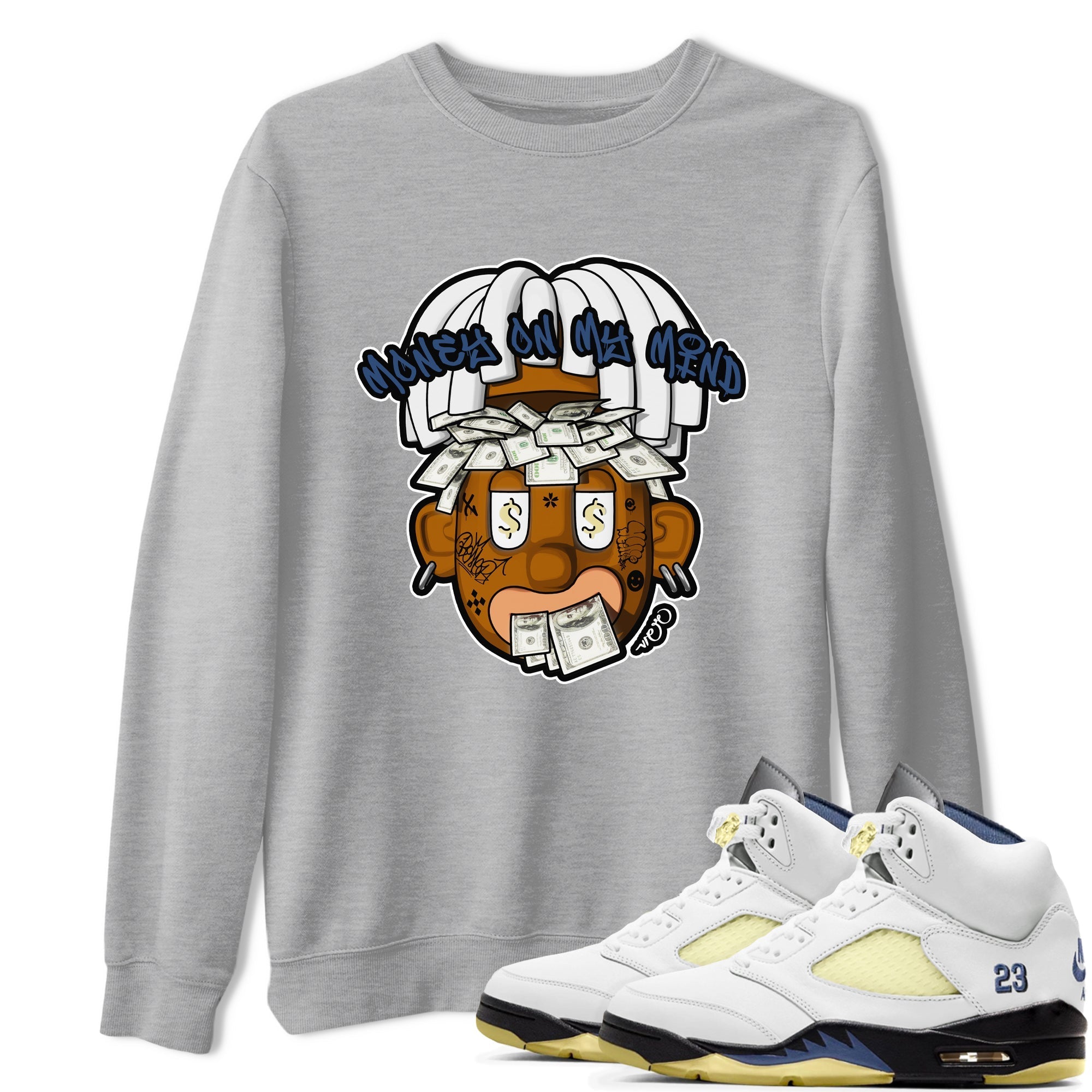 Air Jordan 5 A Ma Maniere x Photon Dust shirt to match jordans Money On My Mind sneaker tees Jordan 5 A Ma Maniere "Dawn" Drip Gear Zone Unisex Heather Grey 1 T-Shirt