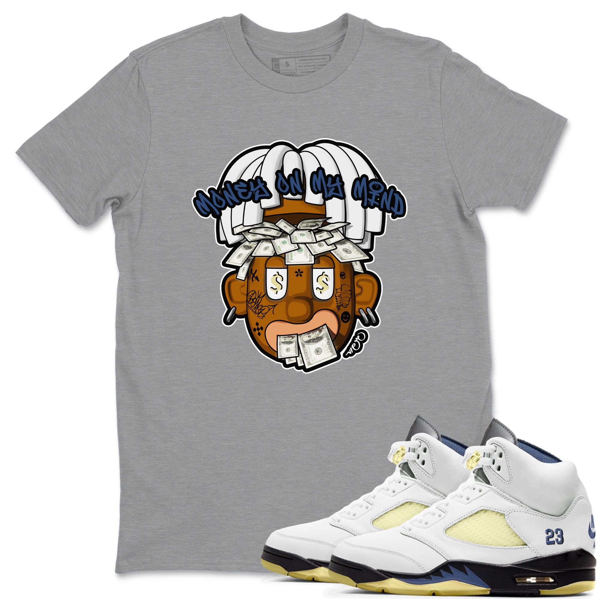 Air Jordan 5 A Ma Maniere x Photon Dust shirt to match jordans Money On My Mind sneaker tees Jordan 5 A Ma Maniere "Dawn" Drip Gear Zone Unisex Heather Grey 1 T-Shirt