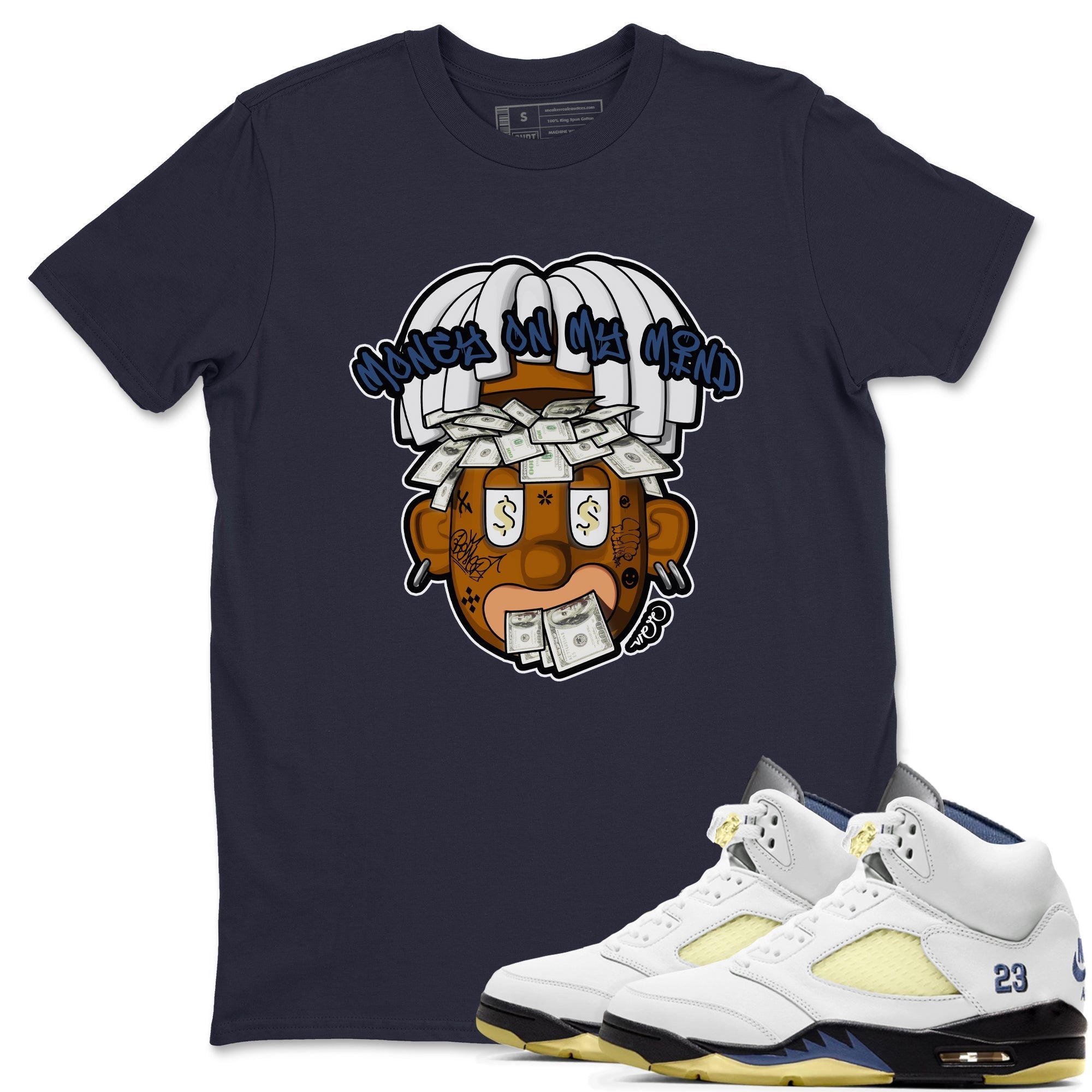 Air Jordan 5 A Ma Maniere x Photon Dust shirt to match jordans Money On My Mind sneaker tees Jordan 5 A Ma Maniere "Dawn" Drip Gear Zone Unisex Navy 1 T-Shirt