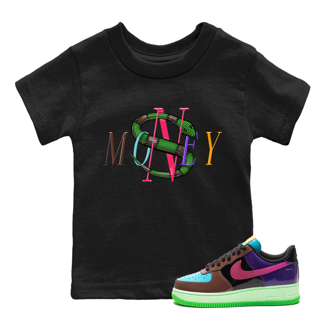 Air Force 1 Undefeated Fauna Brown Sneaker Match Tees Money Snake Sneaker Tees Air Force 1 Undefeated Fauna Brown Jordan to match sneaker T-Shirt Kids Shirts