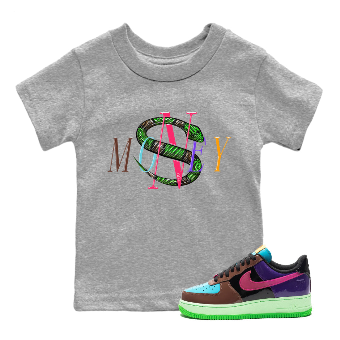 Air Force 1 Undefeated Fauna Brown Sneaker Match Tees Money Snake Sneaker Tees Air Force 1 Undefeated Fauna Brown Jordan to match sneaker T-Shirt Kids Shirts