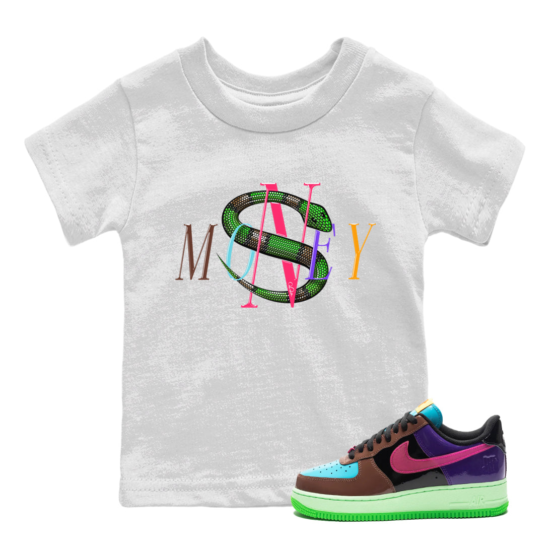 Air Force 1 Undefeated Fauna Brown Sneaker Match Tees Money Snake Sneaker Tees Air Force 1 Undefeated Fauna Brown Jordan to match sneaker T-Shirt Kids Shirts