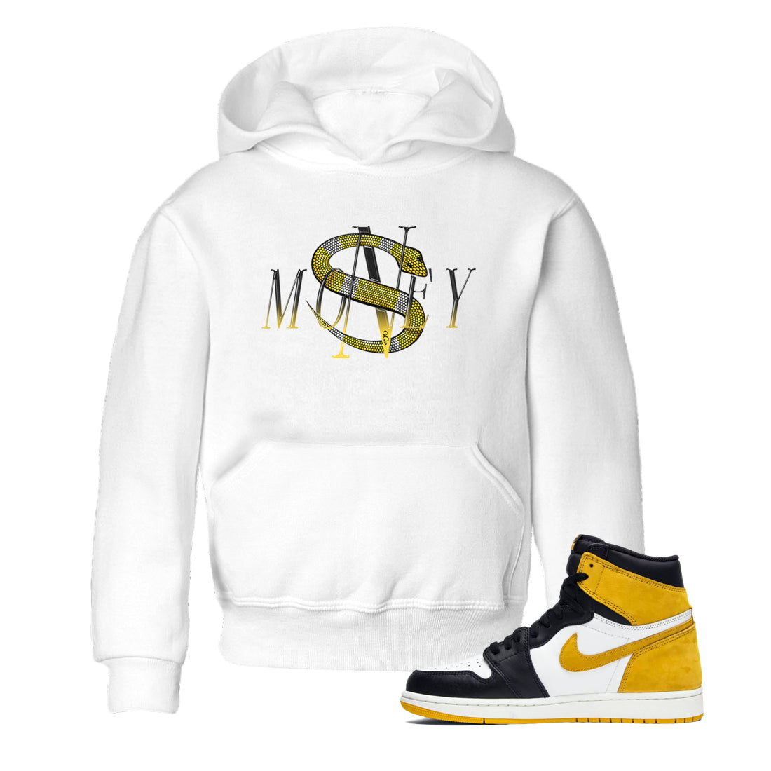 1s Yellow Ochre shirt to match jordans Money Snake sneaker tees streetwear brand Air Jordan 1 Yellow Ochre Drip Gear Zone Brand baby toddler White 1 cotton Shirt