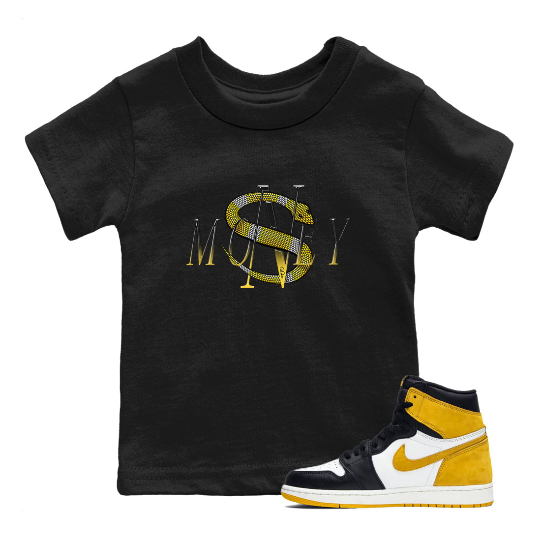 1s Yellow Ochre shirt to match jordans Money Snake sneaker tees streetwear brand Air Jordan 1 Yellow Ochre Drip Gear Zone Brand baby toddler Black 1 cotton Shirt