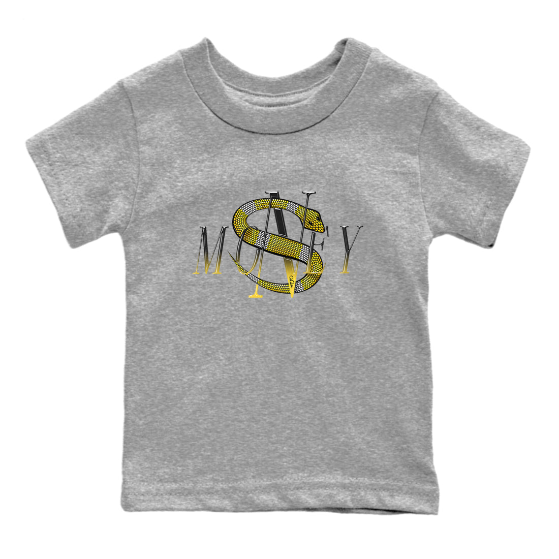 1s Yellow Ochre shirt to match jordans Money Snake sneaker tees streetwear brand Air Jordan 1 Yellow Ochre Drip Gear Zone Brand baby toddler Heather Grey 2 cotton Shirt
