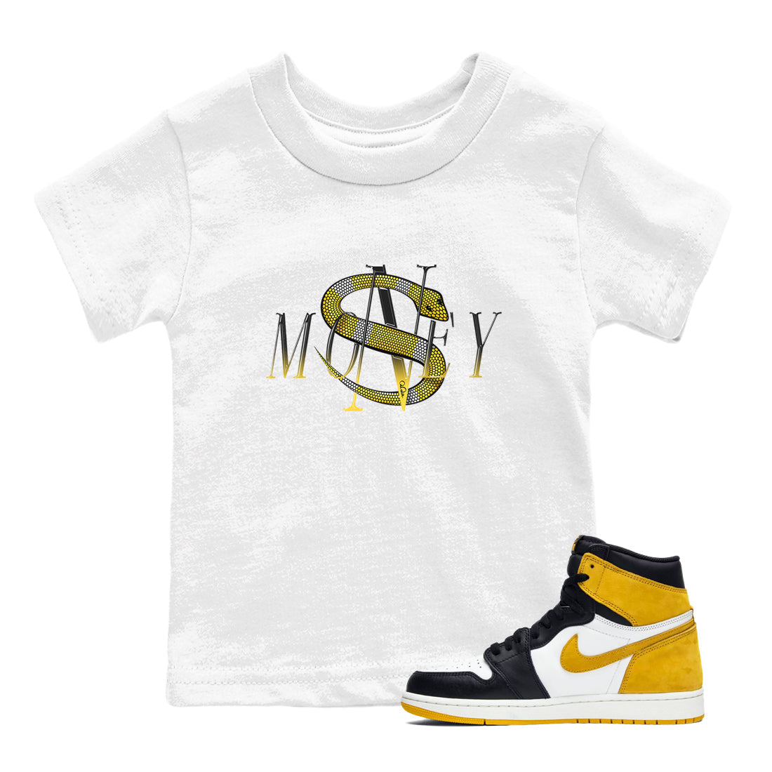 1s Yellow Ochre shirt to match jordans Money Snake sneaker tees streetwear brand Air Jordan 1 Yellow Ochre Drip Gear Zone Brand baby toddler White 1 cotton Shirt