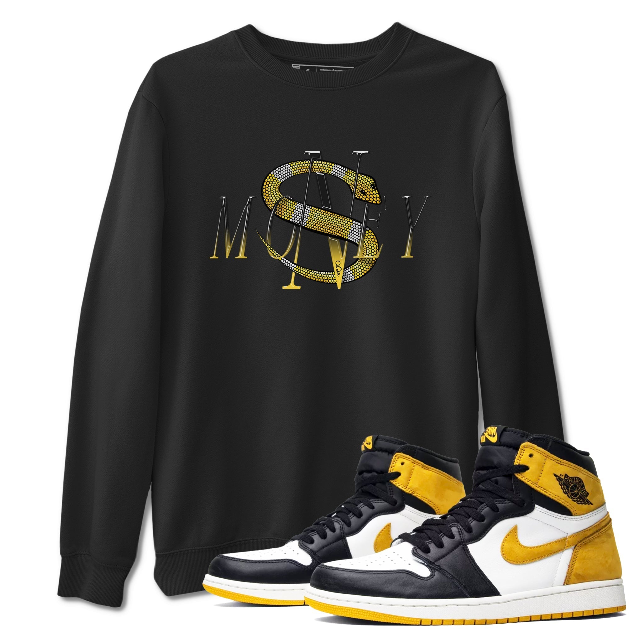 1s Yellow Ochre shirt to match jordans Money Snake sneaker tees streetwear brand Air Jordan 1 Yellow Ochre Drip Gear Zone Brand unisex cotton Black 1 crew neck shirt