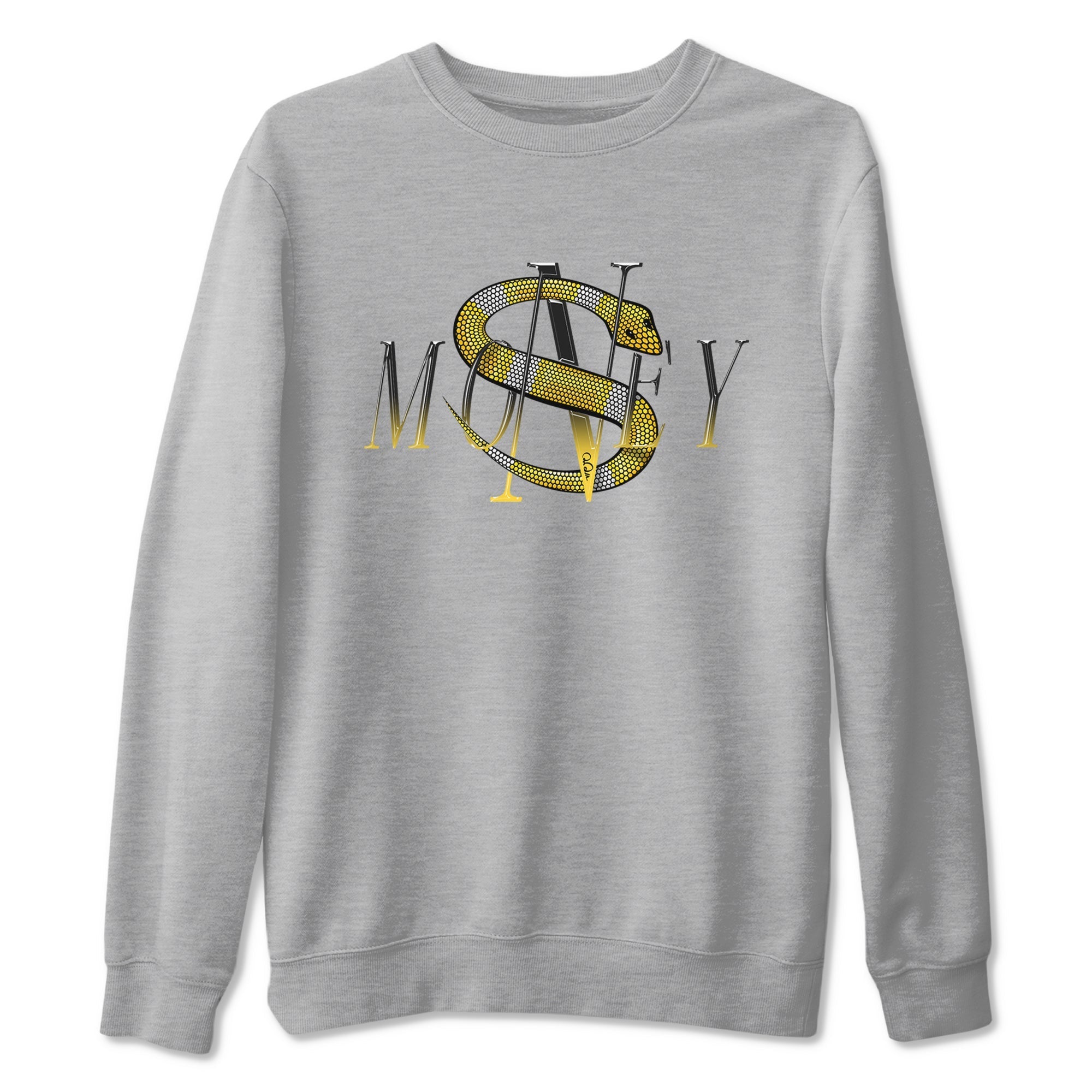 1s Yellow Ochre shirt to match jordans Money Snake sneaker tees streetwear brand Air Jordan 1 Yellow Ochre Drip Gear Zone Brand unisex cotton Heather Grey 2 crew neck shirt