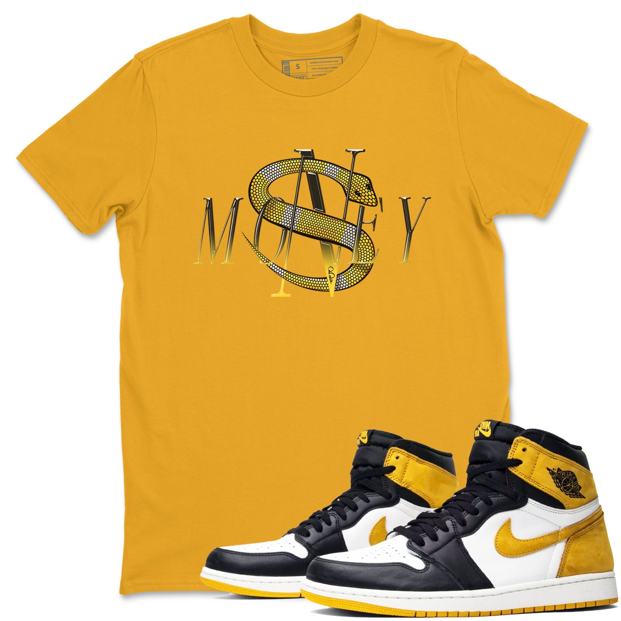 1s Yellow Ochre shirt to match jordans Money Snake sneaker tees streetwear brand Air Jordan 1 Yellow Ochre Drip Gear Zone Brand unisex cotton Gold 1 crew neck shirt
