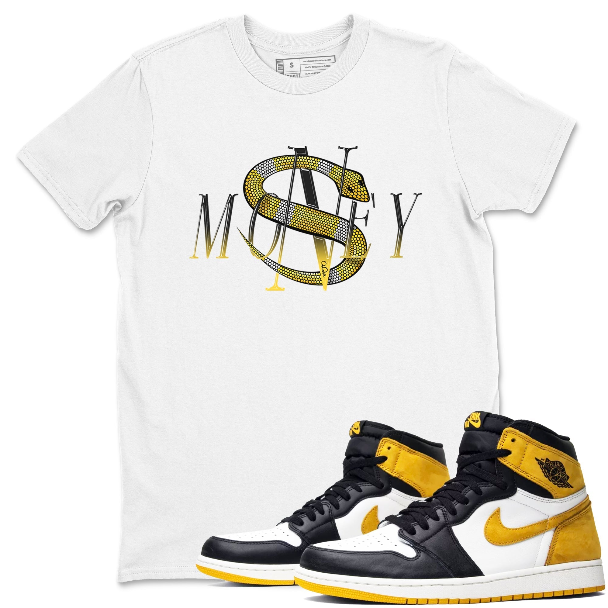 1s Yellow Ochre shirt to match jordans Money Snake sneaker tees streetwear brand Air Jordan 1 Yellow Ochre Drip Gear Zone Brand unisex cotton White 1 crew neck shirt