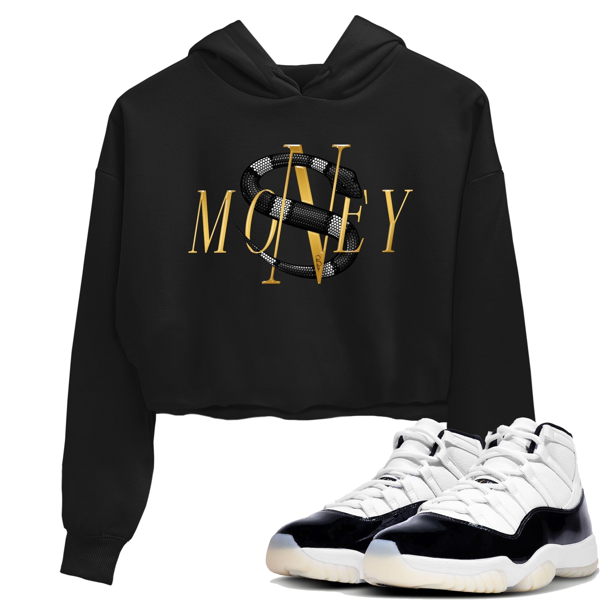 Air Jordan 11 Gratitude shirt to match jordans Money Snake sneaker tees AJ11 Gratitude Drip Gear Zone Black 1 Crop T-Shirt