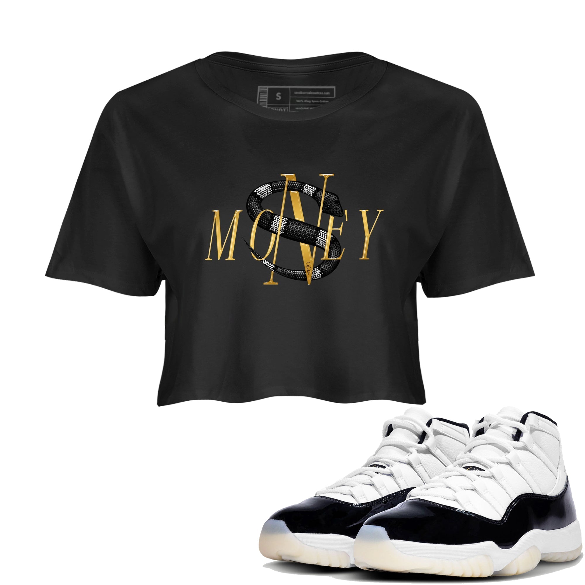 Air Jordan 11 Gratitude shirt to match jordans Money Snake sneaker tees AJ11 Gratitude Drip Gear Zone Black 1 Crop T-Shirt