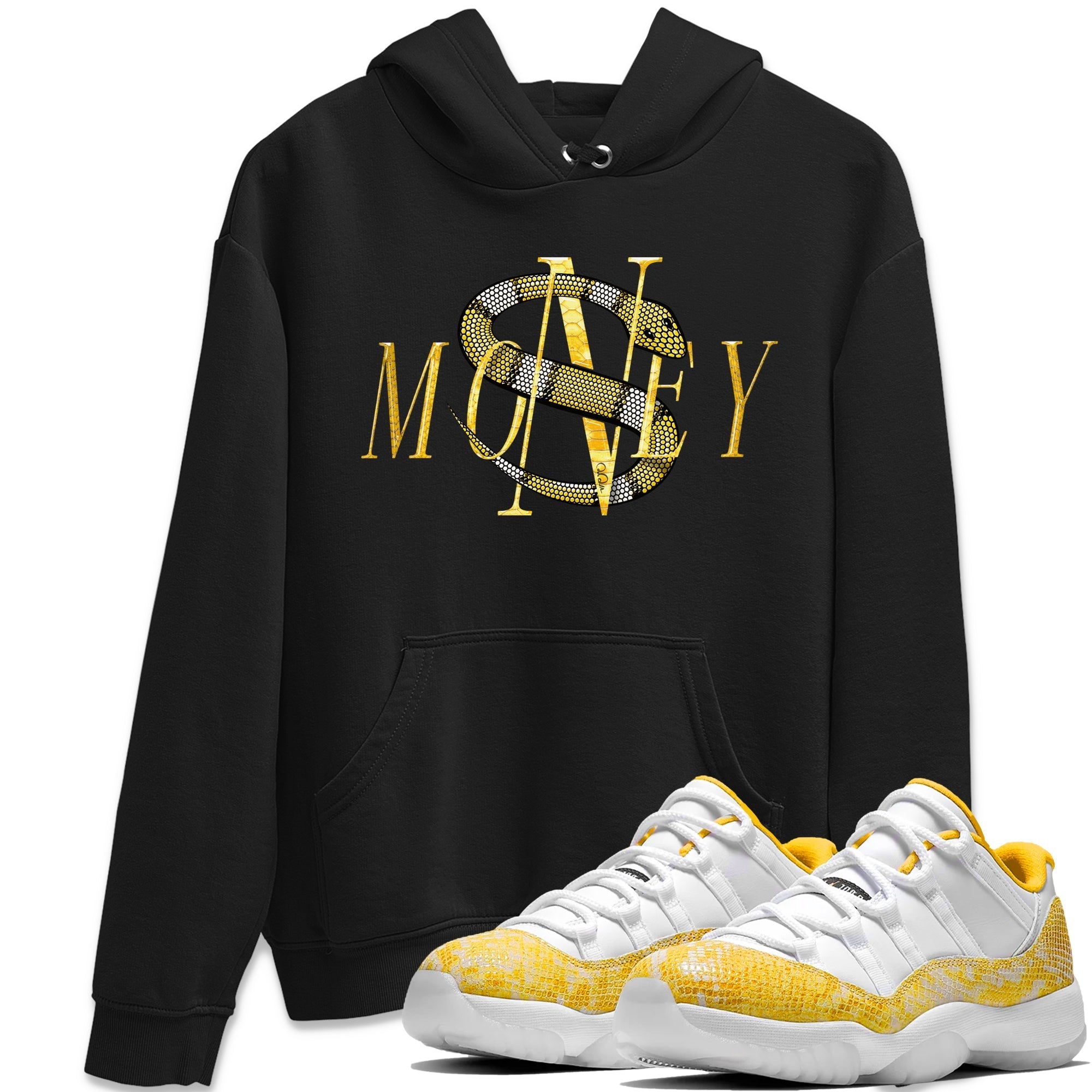 Air Jordan 11 Yellow Python Sneaker Match Tees Money Snake Streetwear Sneaker Shirt AJ11 Yellow Python Sneaker Release Tees Unisex Shirts Black 1