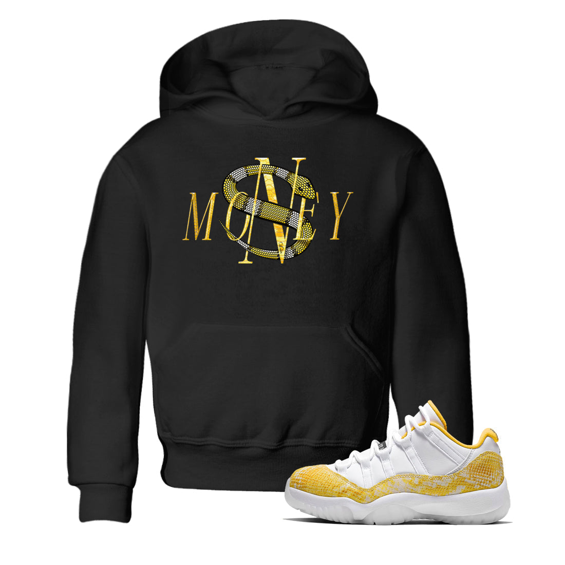 Air Jordan 11 Yellow Python Sneaker Match Tees Money Snake Streetwear Sneaker Shirt AJ11 Yellow Python Sneaker Release Tees Kids Shirts Black 1