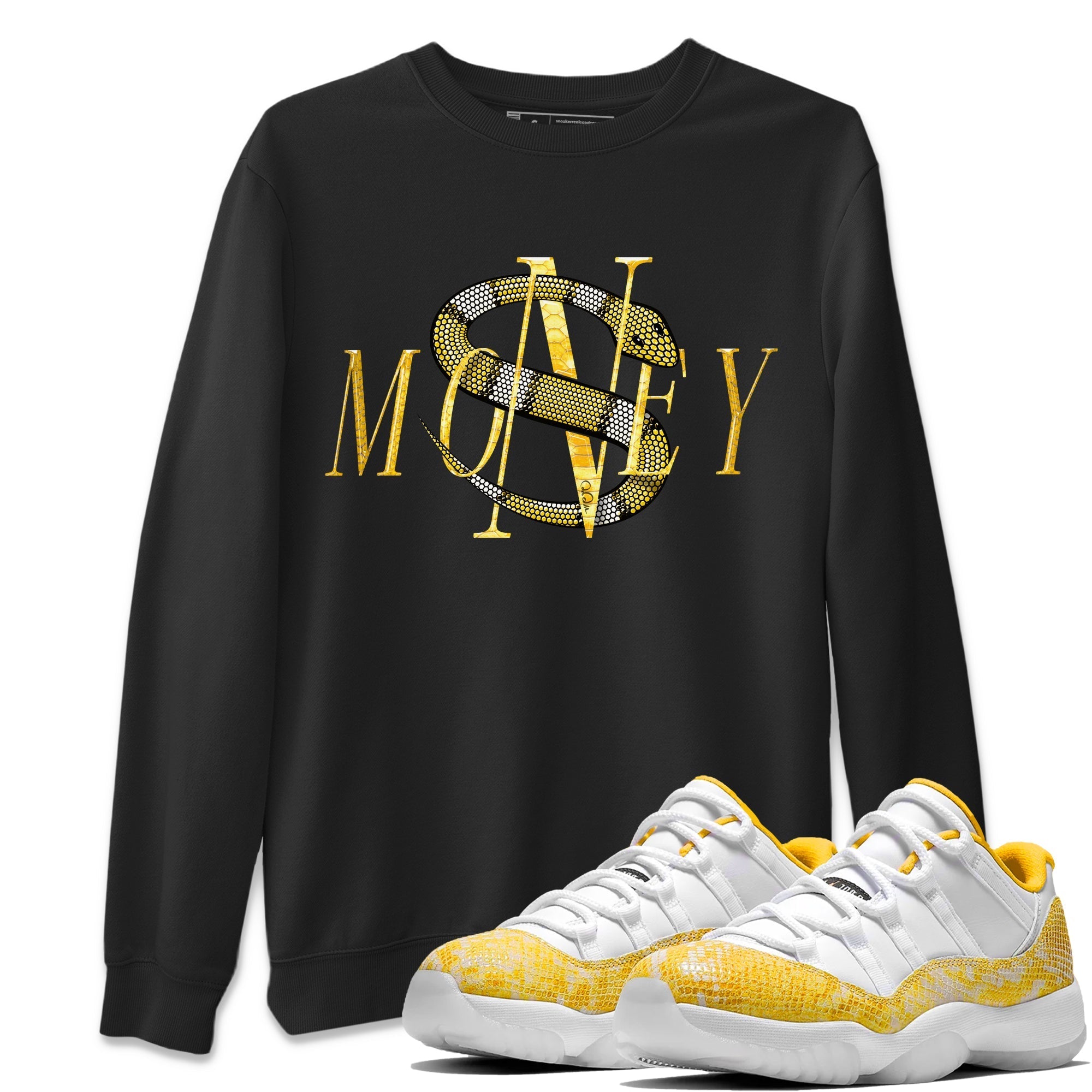 Air Jordan 11 Yellow Python Sneaker Match Tees Money Snake Streetwear Sneaker Shirt AJ11 Yellow Python Sneaker Release Tees Unisex Shirts Black 1