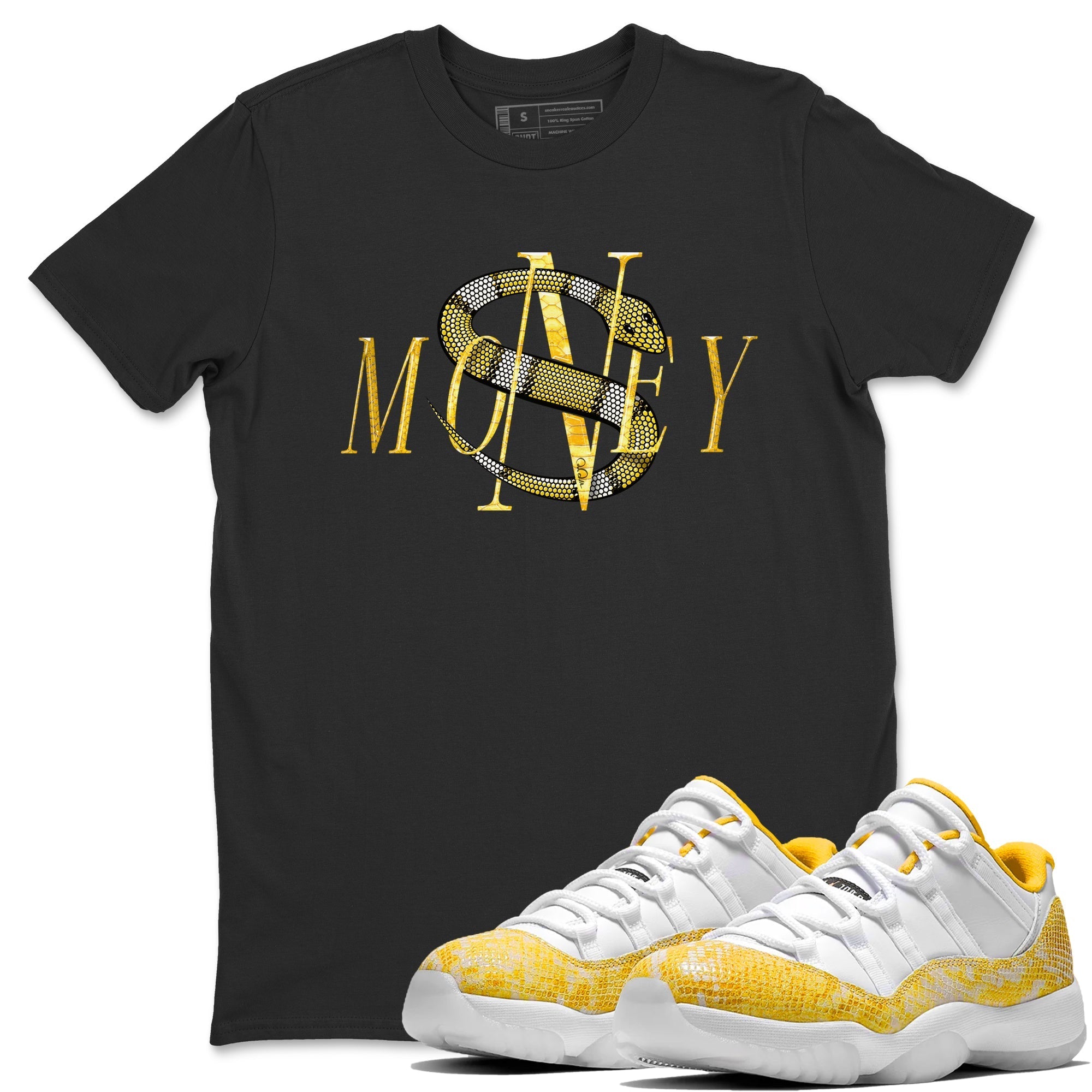 Air Jordan 11 Yellow Python Sneaker Match Tees Money Snake Streetwear Sneaker Shirt AJ11 Yellow Python Sneaker Release Tees Unisex Shirts Black 1