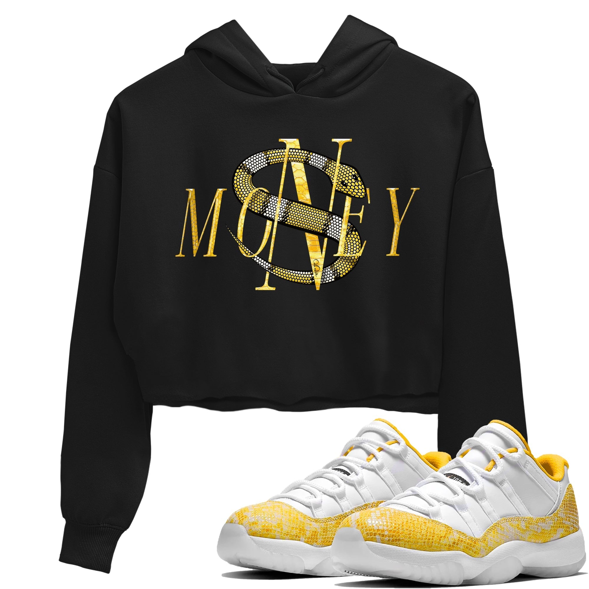 Air Jordan 11 Yellow Python Sneaker Match Tees Money Snake Streetwear Sneaker Shirt AJ11 Yellow Python Sneaker Release Tees Women's Shirts Black 1