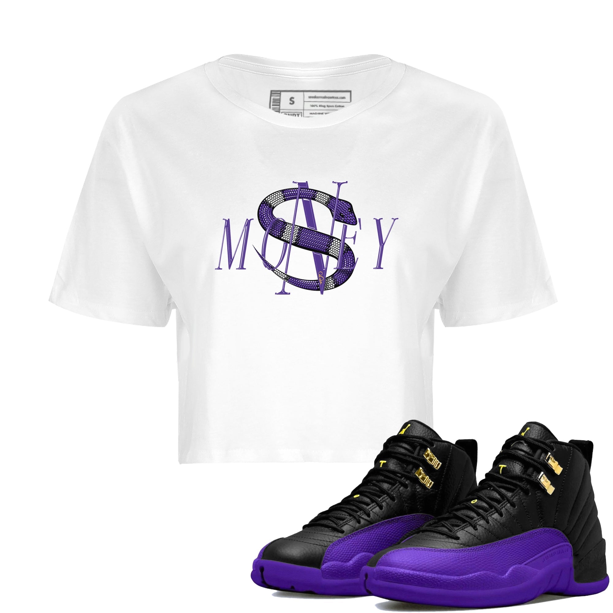 Air Jordan 12 Field Purple Sneaker Match Tees Money Snake Sneaker Tees AJ12 Field Purple Sneaker Release Tees Women's Shirts White 1